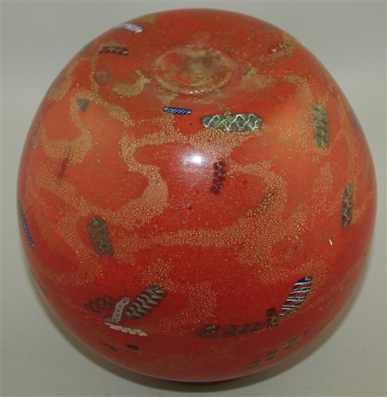 A rare and early Monart red and millefiori glass vase, c.1924, 24cm